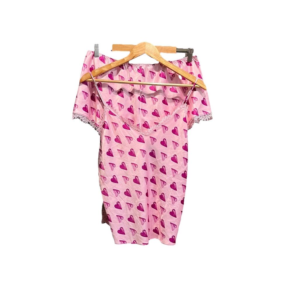 Victoria's Secret Pink Hearts Lace Cami‎ Shorts Women's 2 Pc Pajama Set Size L